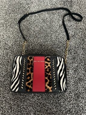 Michael Kors Black, Red & Animal Print Crossbody Bag